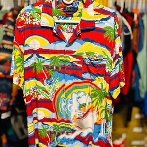 Polo by Ralph Lauren Red and Blue Casual Button Down Shirt